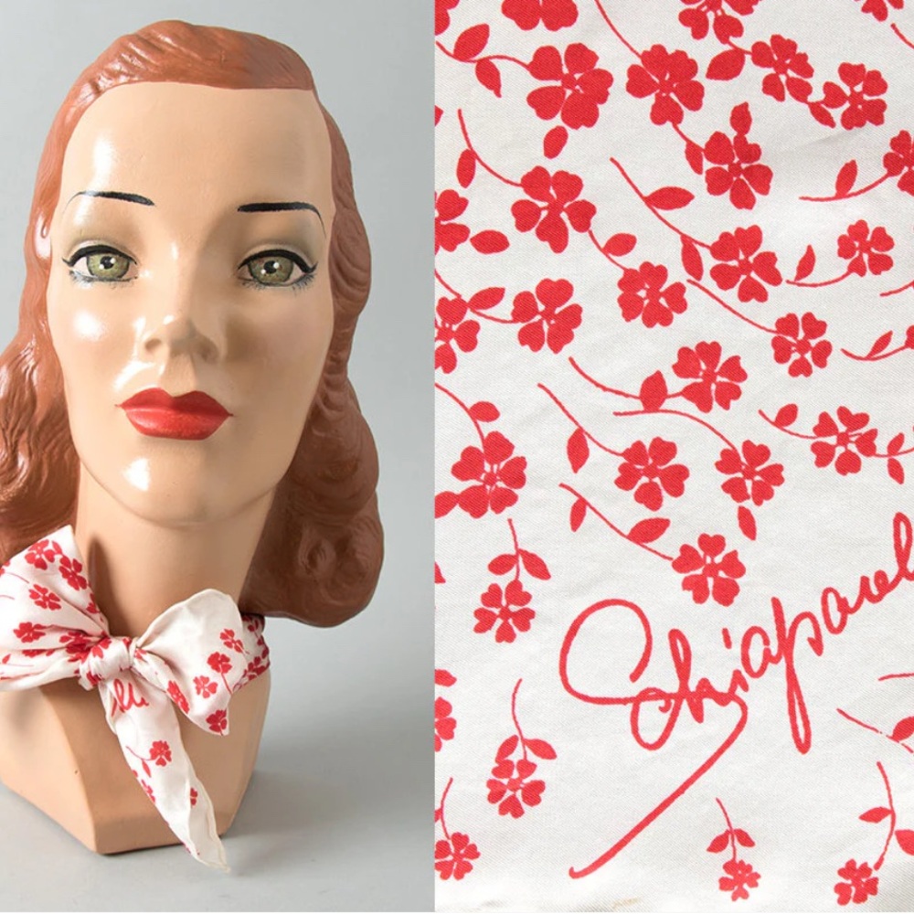 Elsa Schiaparelli Silk Scarf 60s Floral Print Pink/red Mod Century Vintage 22x22